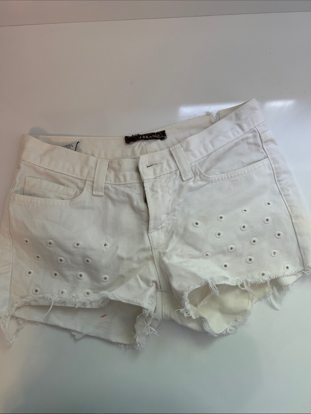 J Brand size 25 White Eyelet Distressed Women's Denim Shorts